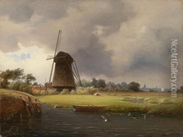 Landschaft Bei Delft Oil Painting - Friedrich August De Leuw