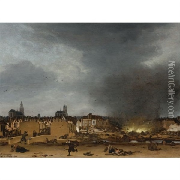 A View Of Delft With The Explosion Of 1654 Oil Painting - Egbert Lievensz van der Poel