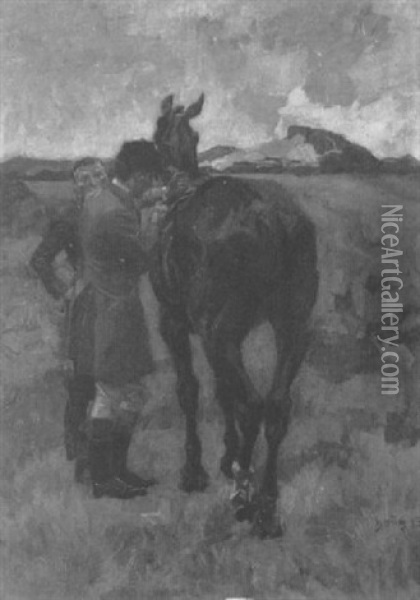 Ein Reier Sattelt Sein Pferd Oil Painting - Robert Von Haug
