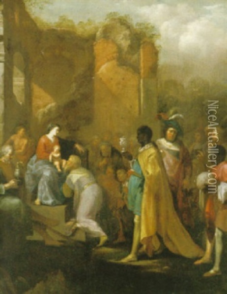 Konungarnas Tillbedjan Oil Painting - Cornelis Van Poelenburgh