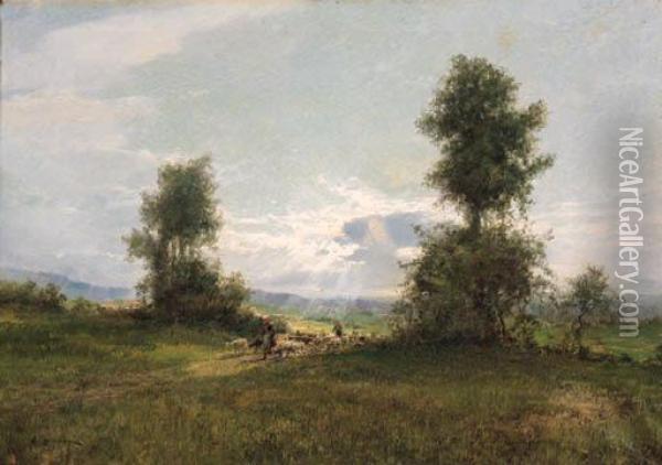 Paesaggio Con Ritorno Del Gregge Oil Painting - Alceste Campriani