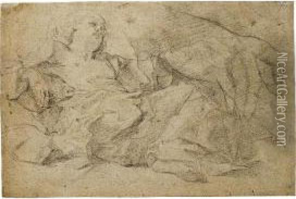 Reclining Female Figure And Study Of A Hand Oil Painting - Sisto Badalocchio