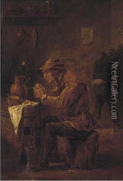 A Peasant Smoking In A Tavern Oil Painting - David The Younger Teniers
