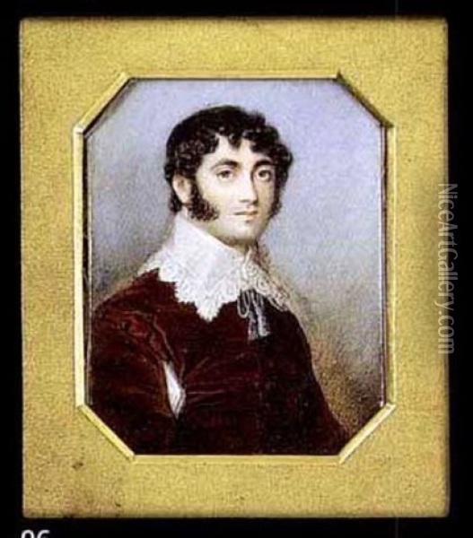 John Braham, Wearing Van Dyck Dress, His Burgundy Velvet Coat, Slashed To Reveal White Shirt, With Lace-trimmed Wide Collar, His Dark Hair Curled Oil Painting - James Holmes