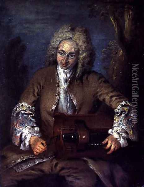 Man Playing a Hurdy-Gurdy Oil Painting - Watteau, Jean Antoine