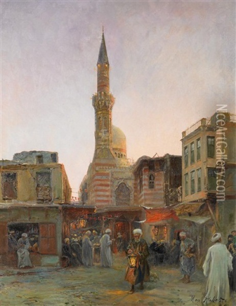 Basarszene (in Der Altstadt Von Kairo?) Oil Painting - Max Friedrich Rabes