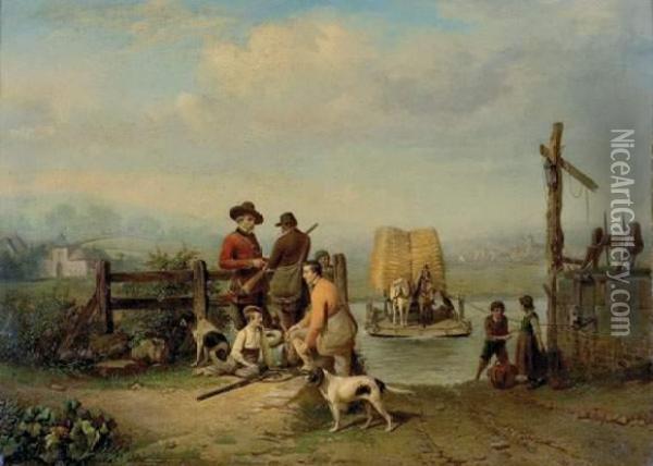 Le Passage Du Bac, A Clairmarais Oil Painting - Henri De Pratere