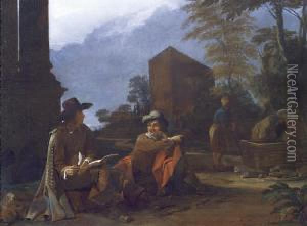 Artists Resting By A Fountain Oil Painting - Michiel Sweerts
