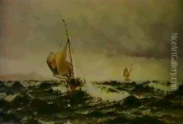 Marin Med Segelbatar Oil Painting - Herman Gustav af Sillen