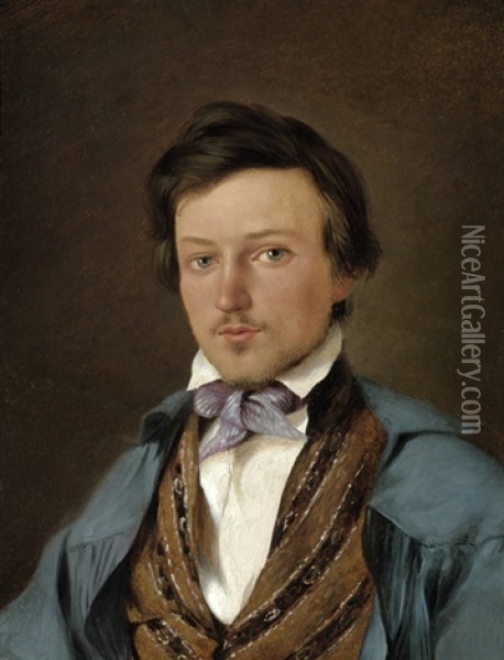 Bildnis Des Lithographen Johan Adolph Kittendorf Im Blauen Malermantel Oil Painting - Wilhelm Nicolai Marstrand