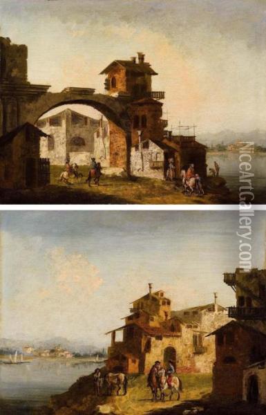 Capriccio Lacustre Conarco Classico, Casa Torre E Cavalieri Oil Painting - Michele Marieschi