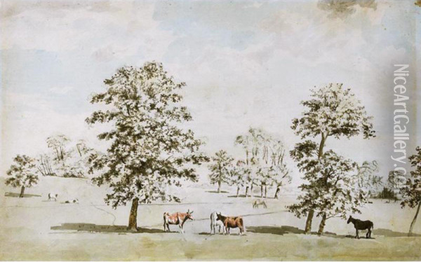Cattle And Horses Grazing In A Field Oil Painting - Francis, Captain Grose