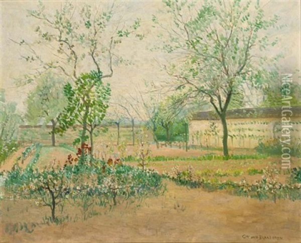 Blossoming Trees, Possibly Samois-sur-seine Oil Painting - Gerrit Willem Van Blaaderen