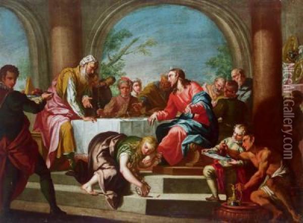 Attribuito Cristo Nella Casa Di Levi Oil Painting - Francesco Fontebasso