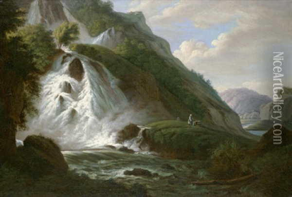 Der Unterste Reichenbachfall Bei Rosenlaui-meiringen Im Kanton Bern Oil Painting - Jacob Wilhelm Mechau