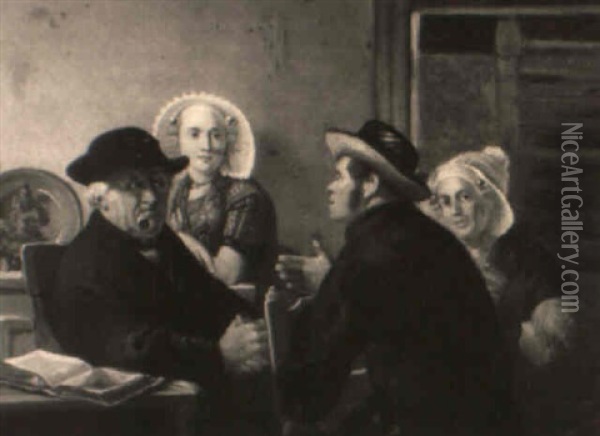 An Interior Scene With A Conversing Company Oil Painting - Jacobus Everardus Jos. van den Berg