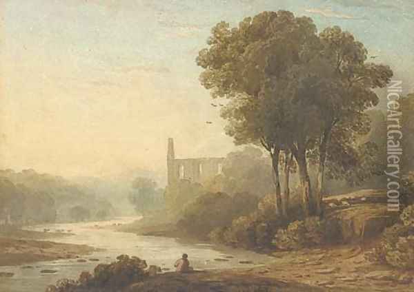 Bolton Abbey on the Wharfe, Yorkshire Oil Painting - John Varley