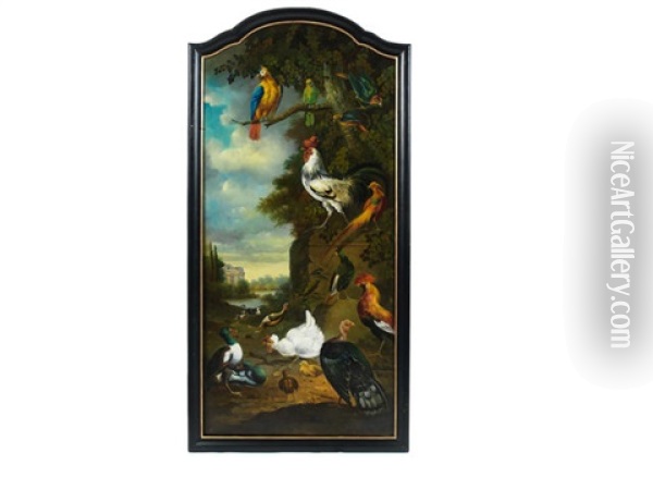 Exotic And Domestic Birds Within Landscapes (2 Works) Oil Painting - Pieter Casteels III