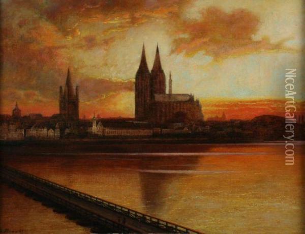 Ansicht Von Koln Bei Sonnenuntergang Oil Painting - Jozef Von Brandt