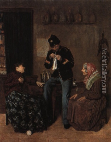 Passatempo In Famiglia Oil Painting - Vittorio Reggianini