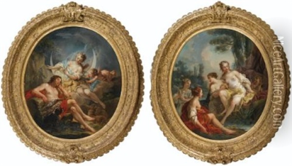 Diane Et Adonis; Venus Au Bain (pair) Oil Painting - Pierre-Charles Le Mettay