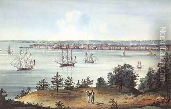 The Bay of New York Taken from Brooklyn Heights 1820-25 Oil Painting - William Guy Wall