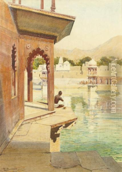 The Bathing Tank At Alwar, Rajasthan Oil Painting - Reginald Barratt