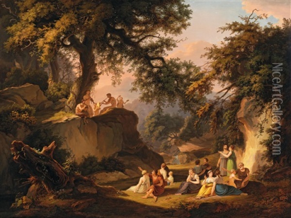Arcadian Scene With Pan Playing Music Oil Painting - Albert Christoph Dies