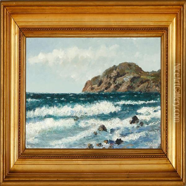 A Coastal Scenery At A Rocky Coast Oil Painting - Suzette C. Skovgaard Holten
