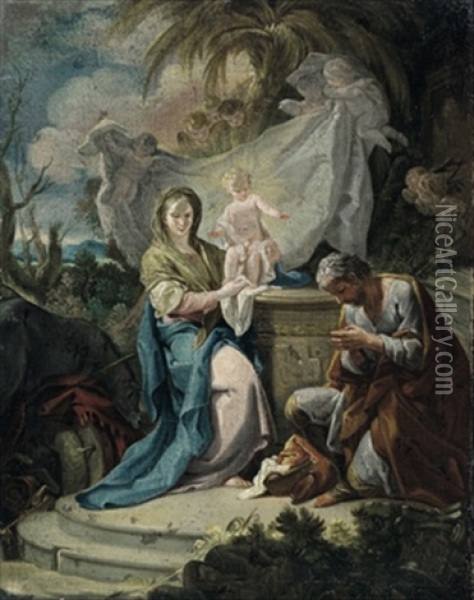 La Sacra Famiglia Oil Painting - Giovanni Battista Gaulli
