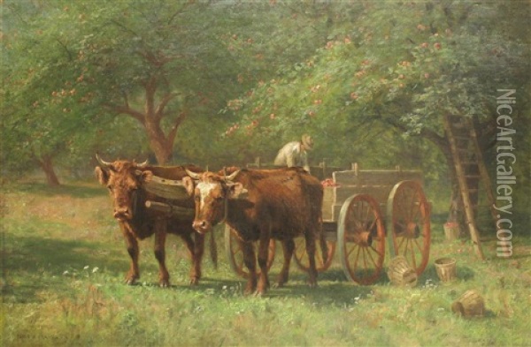 Cattle And Cart Oil Painting - Thomas Bigelow Craig