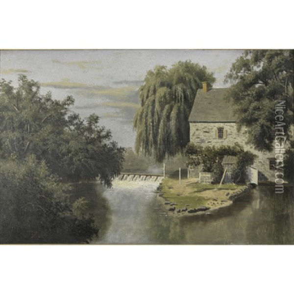 House By A Waterfall Oil Painting - Dewitt Clinton Boutelle