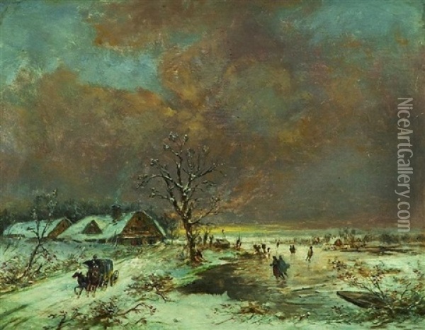 Winterliche Kanallandschaft Oil Painting - Julius Friedrich Ludwig Runge