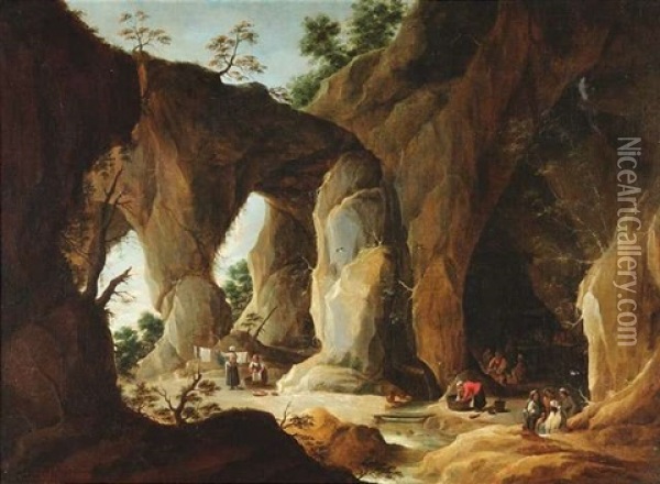 Zigeunerlager In Einer Grotte Oil Painting - Thomas Van Apshoven