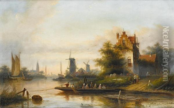 The Ferry For Haarlem Oil Painting - Jan Jacob Coenraad Spohler