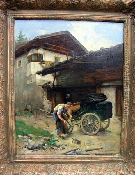 Wagenbauer Bei Der Arbeit Oil Painting - Hermann Lindenschmit