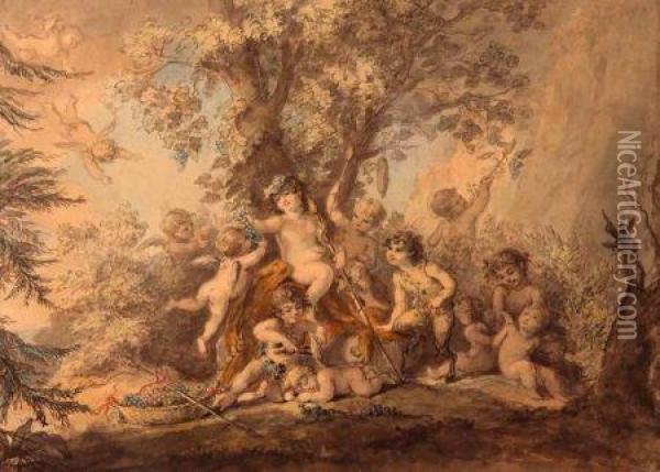 Cherubs In A Woodland Oil Painting - Lady Diana Beauclerk