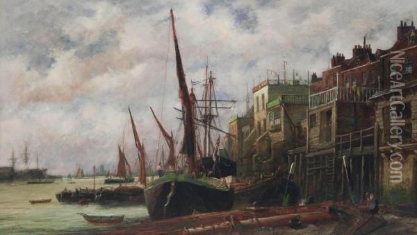 Shipping On The Thames Before The 'prospect Of Whitby' At Wapping Oil Painting - Richard Henry Nibbs