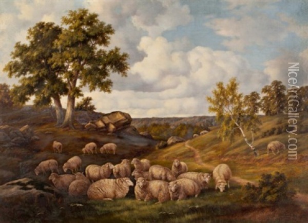 Sheep In A Glen Oil Painting - Henry Harold Vickers