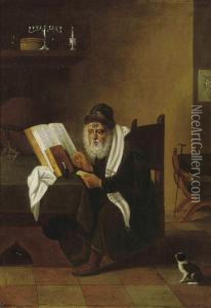 A Rabbi At His Desk Oil Painting - Frans van Mieris