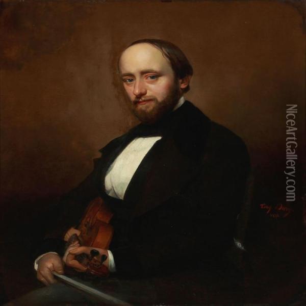 Portrait Of A Musician With A Violin Oil Painting - Antoine, Tony Dury