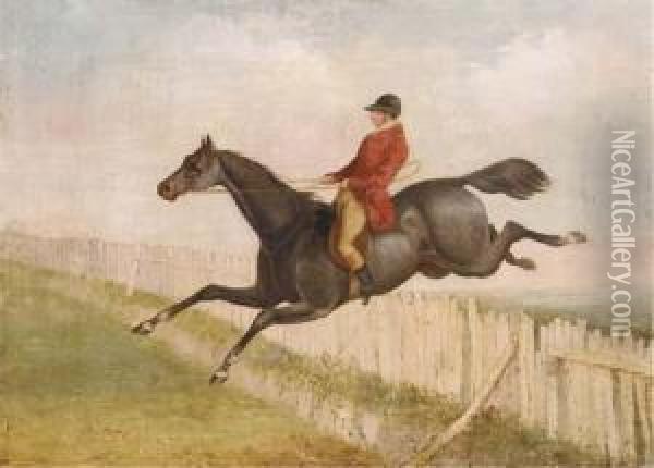 A Huntsman On Horseback Jumping A Fence Oil Painting - Herny Jr Alken