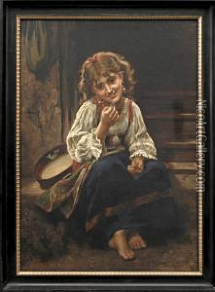 Zigeunermadchen Mit Tamburin Oil Painting - Leon-Jean-Basile Perrault