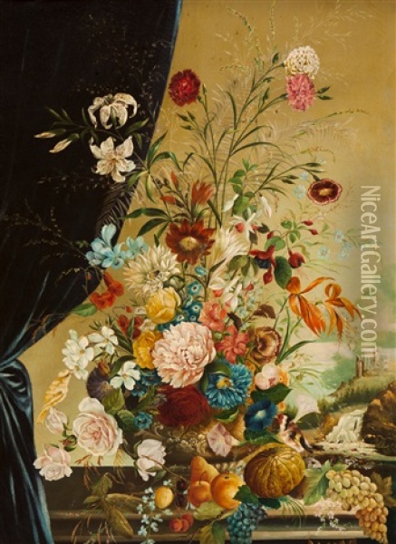 Still-life With Flowers Oil Painting - Josef Lauer