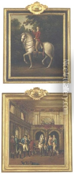 Le Manege Royale (+ A Horse And Rider: Pompeux; 2 Works) Oil Painting - Louis-Auguste Brun