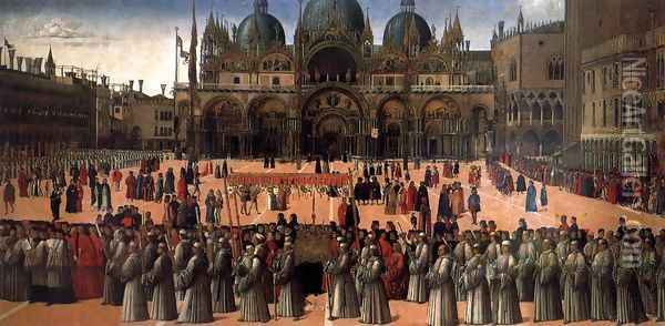 Procession in Piazza S. Marco Oil Painting - Gentile Bellini
