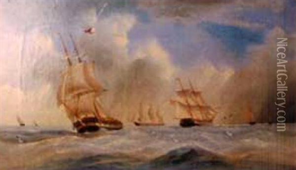 Shipping In Rough Seas Oil Painting - William Daniel Penny