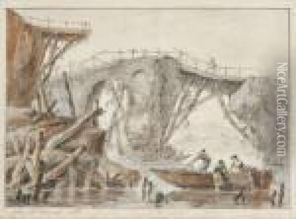 Pescadores No Rio Com Ponte Oil Painting - Jean-Baptiste Pillement