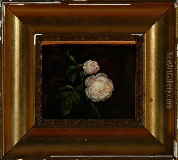 White Roses On A Window Still Oil Painting - I.L. Jensen