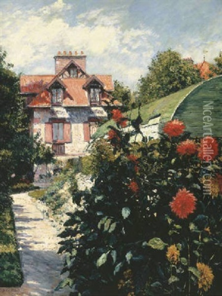 Les Dahlias, Jardin Du Petit Gennevilliers Oil Painting - Gustave Caillebotte